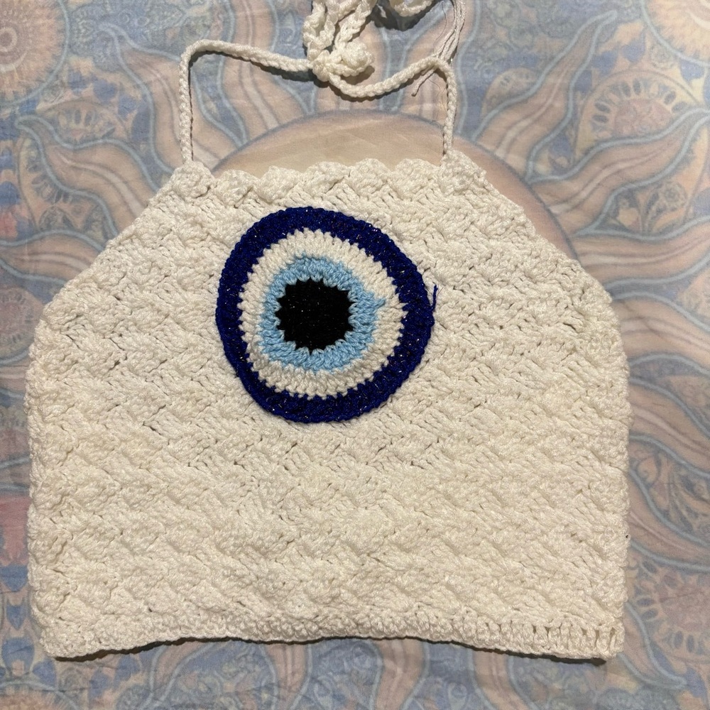 Handmade Evil Eye Kids Bag - White and Blue